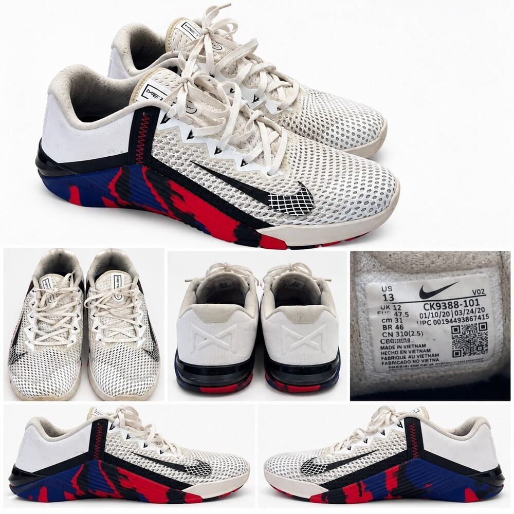 Nike Metcon Low Top Lace Up Mesh Sneakers White Red Blue Black Men’s 13